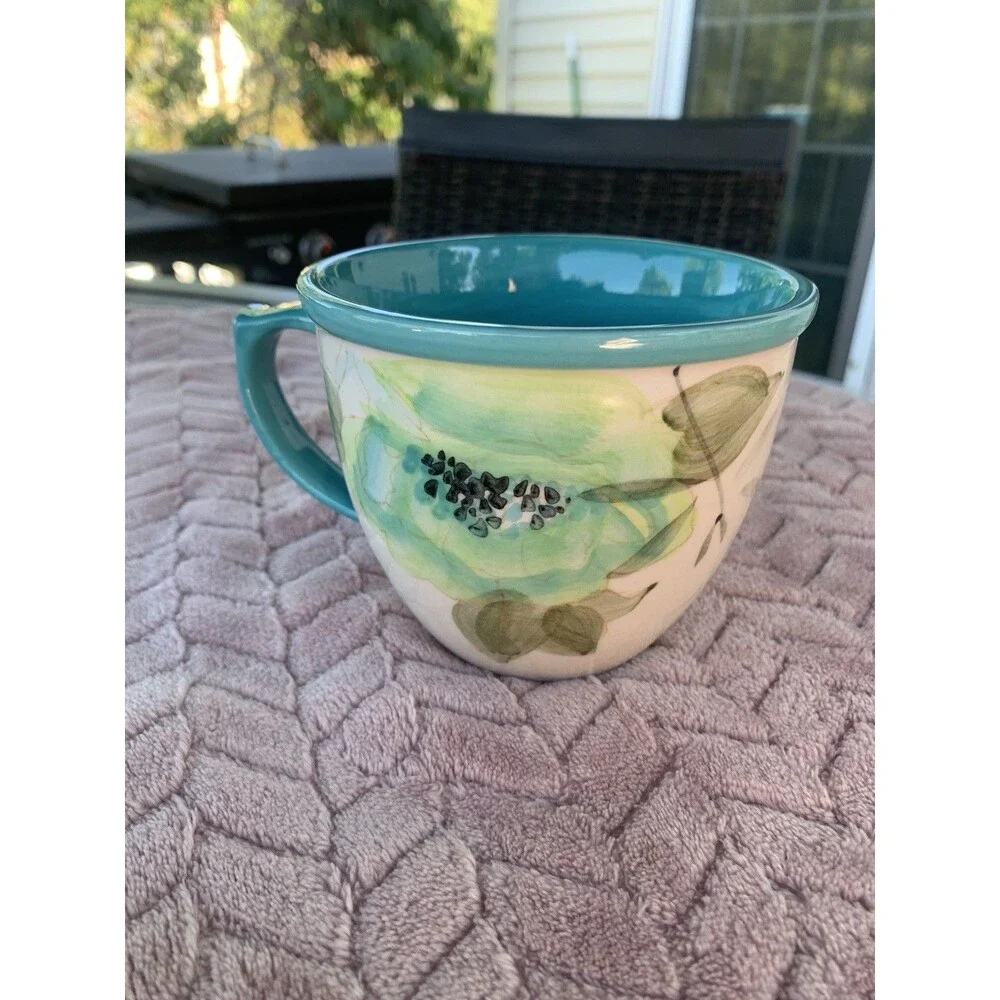 The Pioneer Woman Floral Vintage Bloom 16oz Ceramic Mug Teal Interior